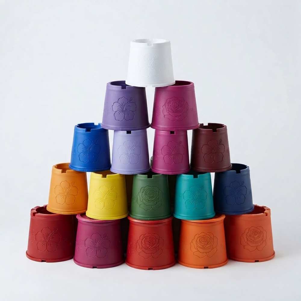 Plastic Pot – 8 Inches, Flower Printed Pattern